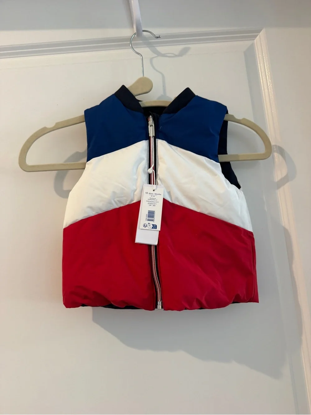 Jacadi Blue White Red Colorblock Puffer Vest